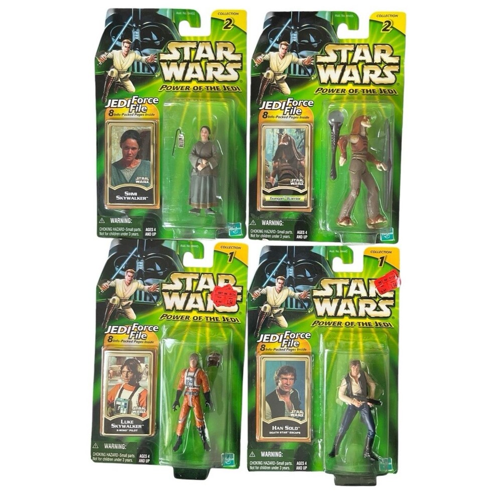 Lot of 4 Star Wars Power of the Jedi Action Figures Luke Han Solo Gungan Shmi